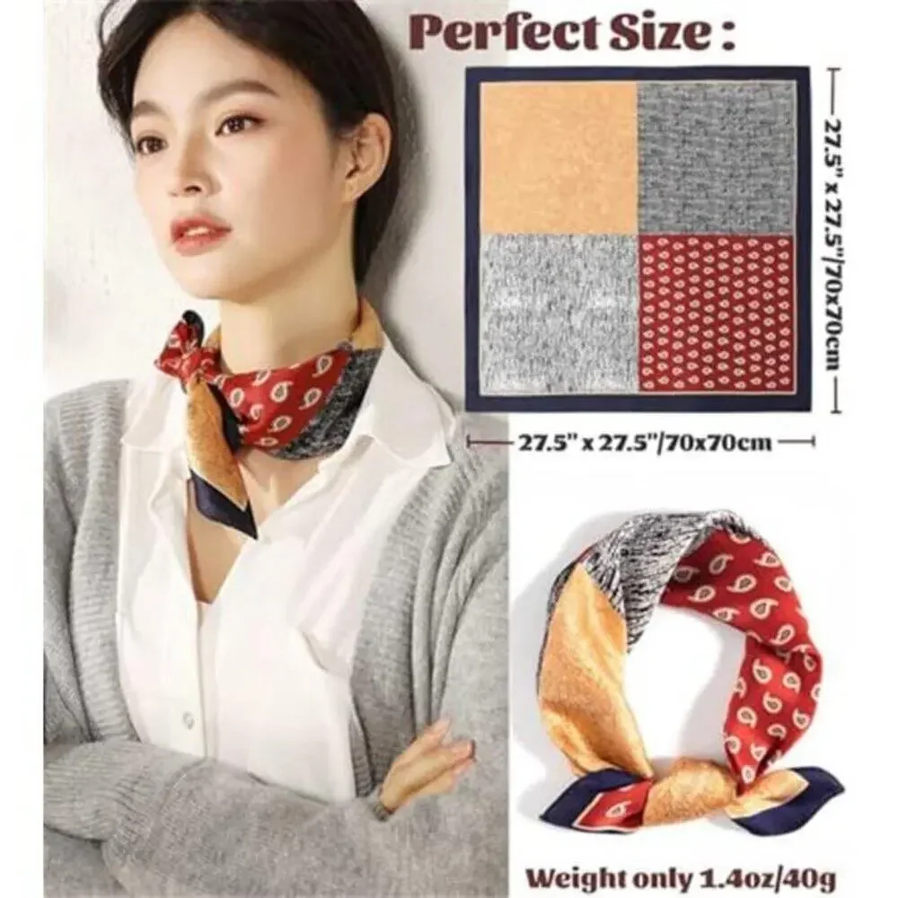 Gold and Red 27.5” Satin Silk Feeling Square Scarf Fashion Head & Neck